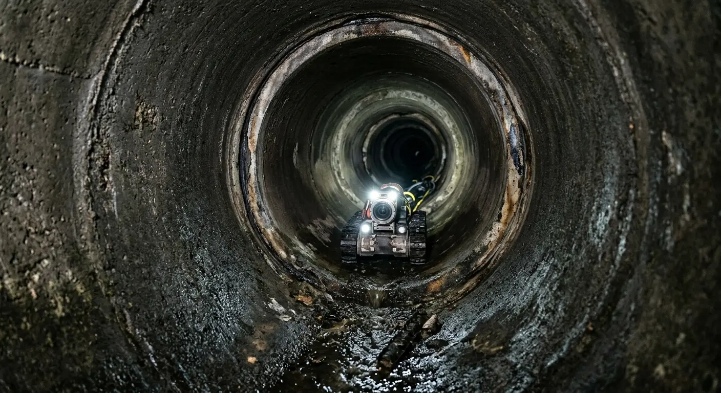 Robotic sewer camera inspecting pipe interior for Sewer Line Cleaning in Fox Point